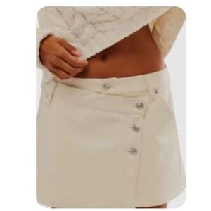 Free People We The Free Vegan Leather Asymmetrical Mini Skirt Cream White Sz 8